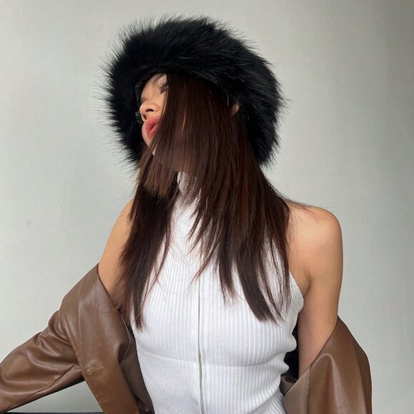 Black Women's Warm Pure faux fur headband - Picture 3 of 6